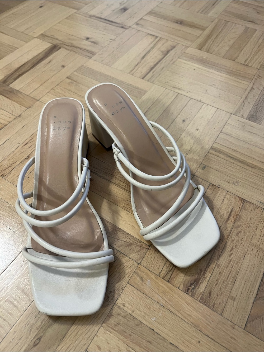 a new day White Strappy Square Toe Block Heel Sandals